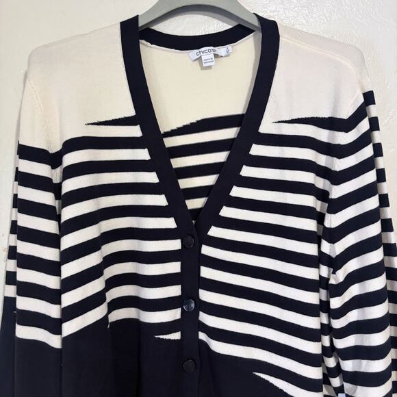 CHICO'S NWT Mixed Stripe Balloon Sleeves Knit Cardigan Sweater Size 3/XL - Picture 8 of 13